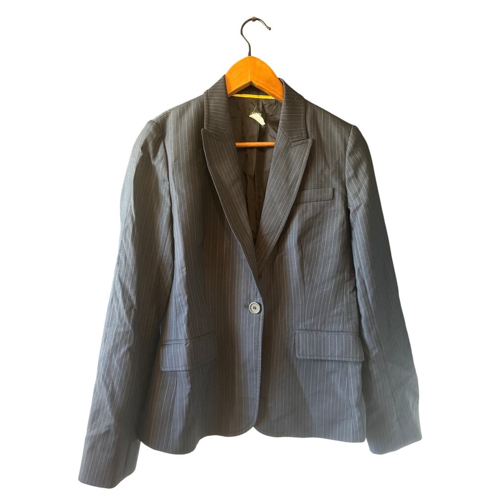J.Crew | Y2K Navy Blue Pinstripe Wool One-Button Blazer | Size 6
